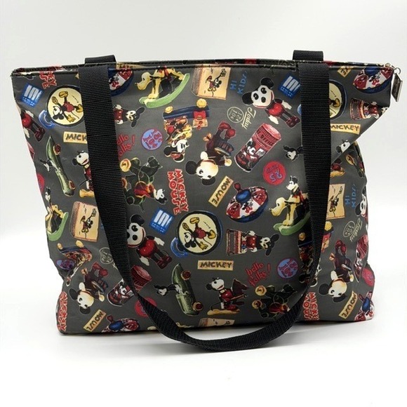 Nicole Miller Walt Disney Gallery Mickey Mouse Tote Bag 5 Piece Set Gray Vintage - Picture 2 of 16